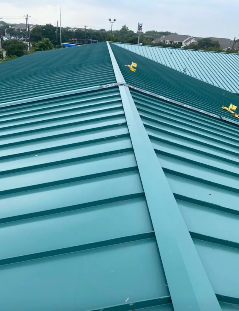 Green commercial metal roof ridge and valley for Metal Roof Repair in South Orange Village
